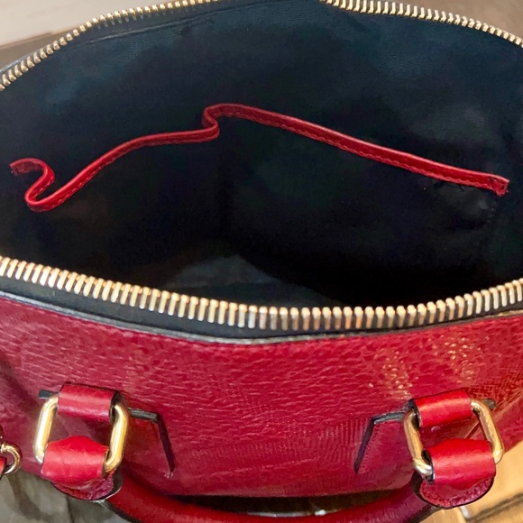 Burberry Orchard Signature Grain Red Leather Bowler Bag